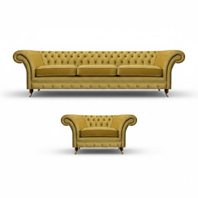 Chesterfield Luxury Set Upholstered Furniture Sofa Three-Seater with Armchair Living Room