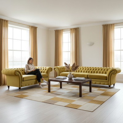 Living room modern Chesterfield three-seater with two-seater sofas sofa set