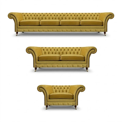 Luxury Yellow Chesterfield Sofas Living Room Set 3-piece Armchair Modern Upholstered Furniture