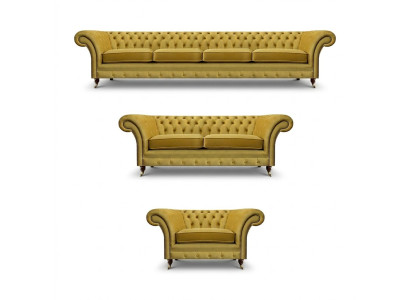 Luxury Yellow Chesterfield Sofas Living Room Set 3-piece Armchair Modern Upholstered Furniture