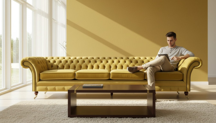 Four-seater sofa couch yellow furniture living room upholstered furniture Chesterfield new