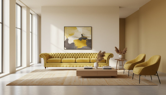 Four-seater sofa couch yellow furniture living room upholstered furniture Chesterfield new