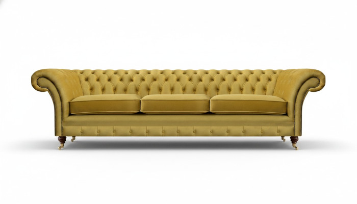Chesterfield New Luxury Sofa Three-Seater Upholstered Furniture Modern Yellow Textile