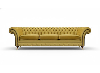 Chesterfield New Luxury Sofa Three-Seater Upholstered Furniture Modern Yellow Textile