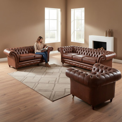 Upholstered Furniture Couch Sets 3-piece Upholstery Seat Armchair Chesterfield Sofas New