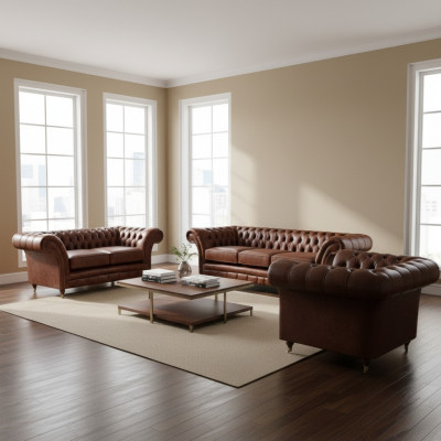 Upholstered Furniture Couch Sets 3-piece Upholstery Seat Armchair Chesterfield Sofas New