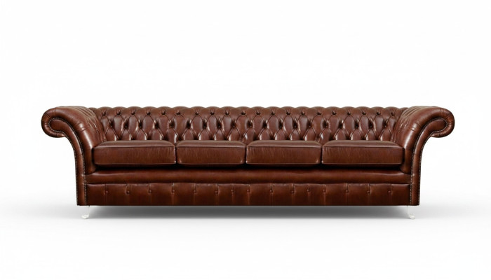 Brown Sofa Four-Seater Chesterfield Couch Living Room Upholstered Furniture New