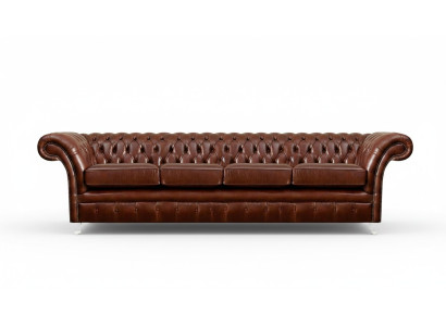 Brown Sofa Four-Seater Chesterfield Couch Living Room Upholstered Furniture New