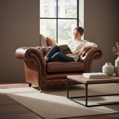 Living room armchair brown Chesterfield furnishing couch upholstered seat new