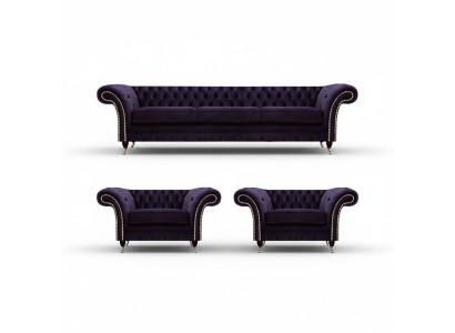 Living Room Luxury Set 3-piece Furniture Purple Complete Upholstered Furniture Chesterfield