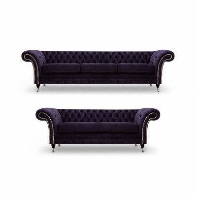 Purple sofa set three-seater with two-seater sofas luxury chesterfield upholstery