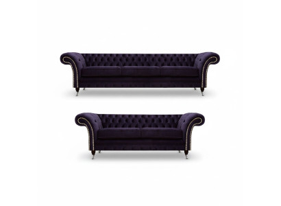 Purple sofa set three-seater with two-seater sofas luxury chesterfield upholstery