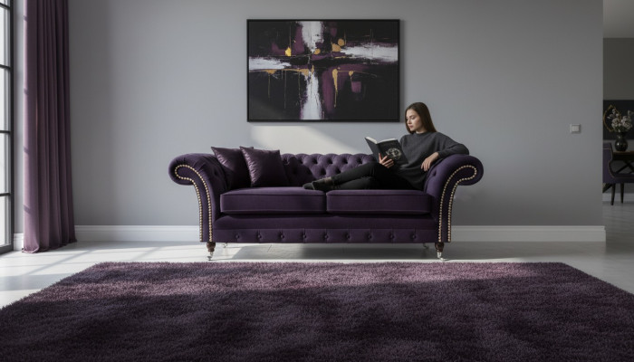 Chesterfield Lilac Two-seater Sofa Couch Living Room New Textile Sofas New