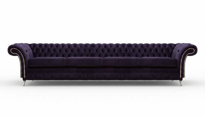 Upholstered Textile Purple Living Room Chesterfield Four-Seater Sofa Couch Upholstered Furniture