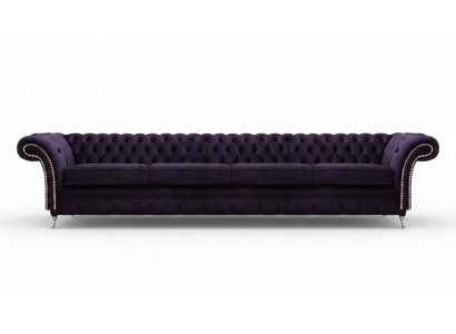 Upholstered Textile Purple Living Room Chesterfield Four-Seater Sofa Couch Upholstered Furniture