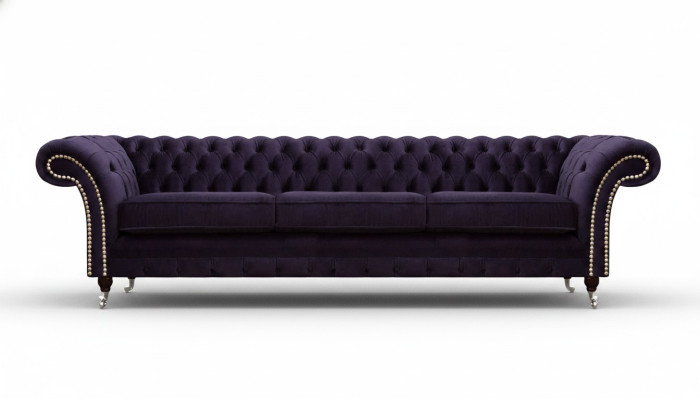 Design Chesterfield Living Room Three-Seater Sofa Couch Purple Upholstered Furniture