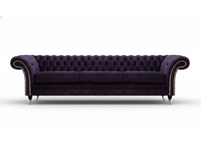 Design Chesterfield Living Room Three-Seater Sofa Couch Purple Upholstered Furniture