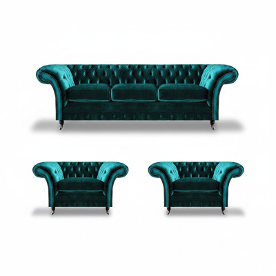 Chesterfield sofa set design three-seater couch sofa set 2x armchairs upholstery