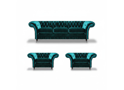Chesterfield sofa set design three-seater couch sofa set 2x armchairs upholstery