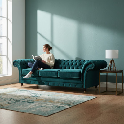 Chesterfield Luxury Design Green Three-Seater with Two-Seater Sofas