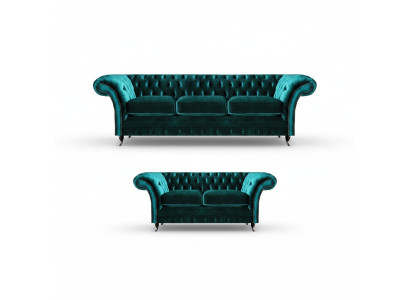 Chesterfield Luxury Design Green Three-Seater with Two-Seater Sofas