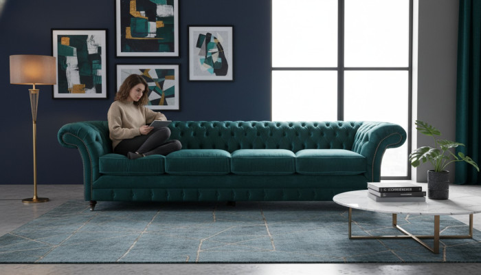 New Design Upholstered Furniture Chesterfield Living Room Four-Seater Couch Sofa