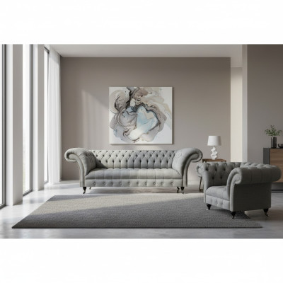 Gray three-seater couch sofa living room armchair seat Chesterfield upholstered furniture