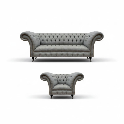 Gray three-seater couch sofa living room armchair seat Chesterfield upholstered furniture
