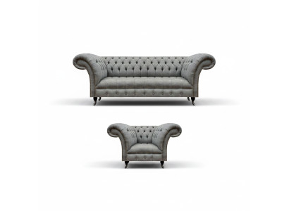 Gray three-seater couch sofa living room armchair seat Chesterfield upholstered furniture
