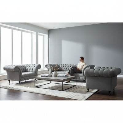 Chesterfield Sofa Set 3-piece Upholstered Furniture Living Room Luxury Seating Arrangement