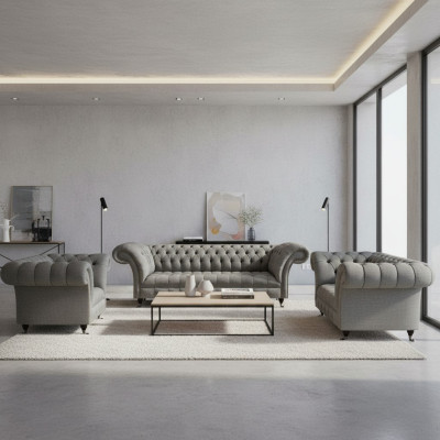 Chesterfield Sofa Set 3-piece Upholstered Furniture Living Room Luxury Seating Arrangement