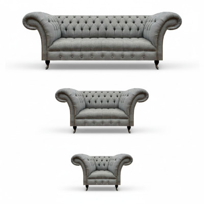 Chesterfield Sofa Set 3-piece Upholstered Furniture Living Room Luxury Seating Arrangement