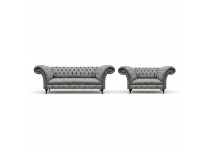 Chesterfield Gray Complete Living Room Three-Seater Sofa Luxury Armchair New