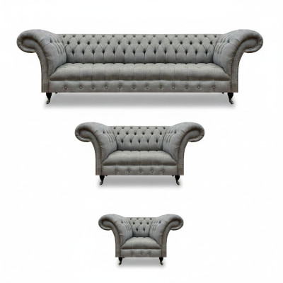 Living Room Gray 3-Piece Set Luxury Sofas Sofa Suite Armchair Chesterfield