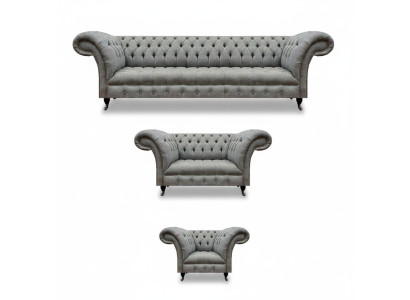 Living Room Gray 3-Piece Set Luxury Sofas Sofa Suite Armchair Chesterfield