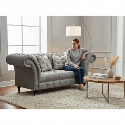Living room two-seater sofa couch luxury chesterfield seat upholstered furniture textile