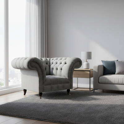 Luxury fabric armchair living room Chesterfield upholstered furniture gray