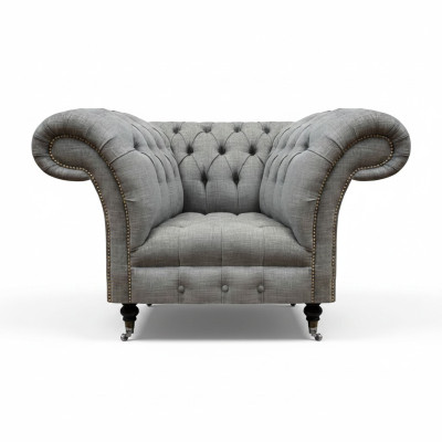 Luxury fabric armchair living room Chesterfield upholstered furniture gray