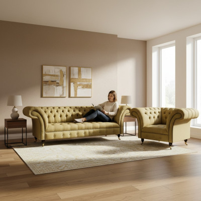 Chesterfield three-seater sofa upholstery furniture new armchair padded seat living room