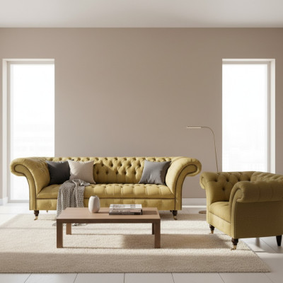 Chesterfield three-seater sofa upholstery furniture new armchair padded seat living room