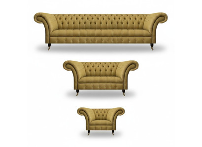 Complete sofa set 3-piece living room Chesterfield sofas couch textile armchair