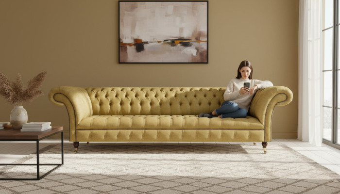 Luxury Sofa Four-Seater Couch Living Room Chesterfield Textile Upholstery Furniture