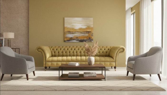 Luxury Sofa Four-Seater Couch Living Room Chesterfield Textile Upholstery Furniture