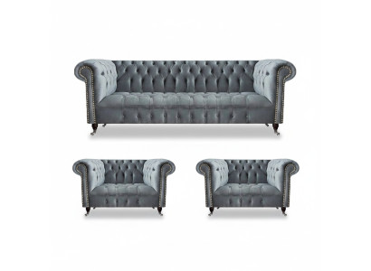 Complete Set Sofa Suite Chesterfield 2x Armchair Luxury Three-Seater Sofa New