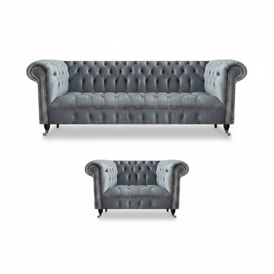 Living room complete three-seater sofa, couch, armchair, luxury furniture, Chesterfield