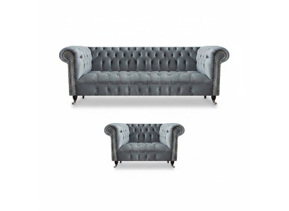 Living room complete three-seater sofa, couch, armchair, luxury furniture, Chesterfield