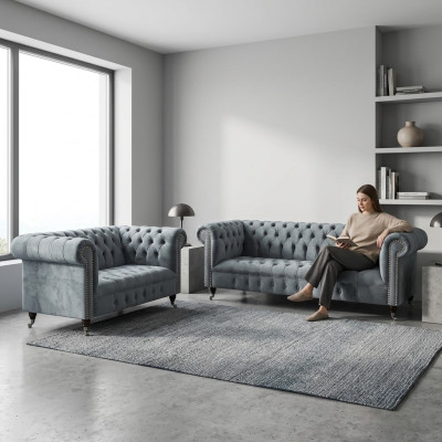 Living room luxury gray Chesterfield armchair new three-seater sofa couch