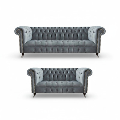 Living room luxury gray Chesterfield armchair new three-seater sofa couch