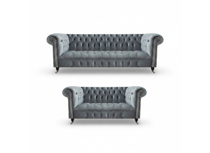 Living room luxury gray Chesterfield armchair new three-seater sofa couch