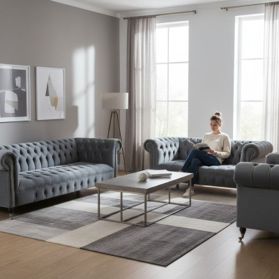 Living room Chesterfield furniture sofa set 3-piece new luxury furnishing